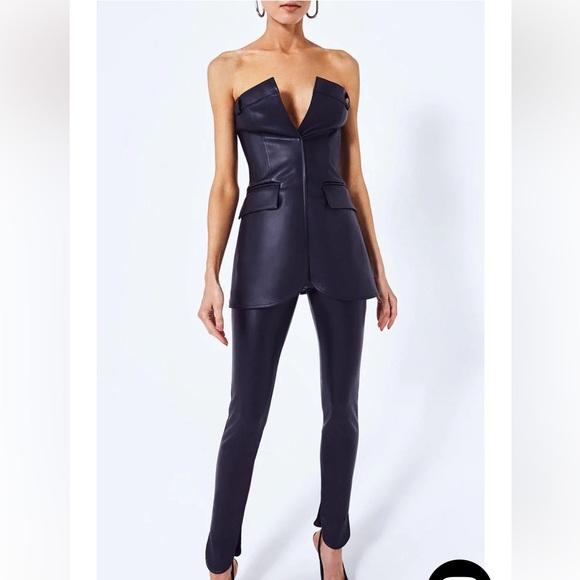 ALEXIS Neoma Faux Leather Strapless Top Black - Picture 2 of 5